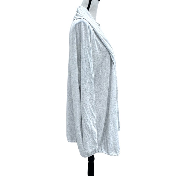 PURE DKNY HEATHER OATMEAL/GRAY OPEN FRONT DRAWSTRING HEM COTTON CARDIGAN - Picture 2 of 14